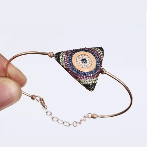 Avelon's Designs Jewelry - Triangle evil eye multi gemstone & gold bracelet Avelon's Designs Jewelry - Triangle evil eye multi gemstone & gold bracelet